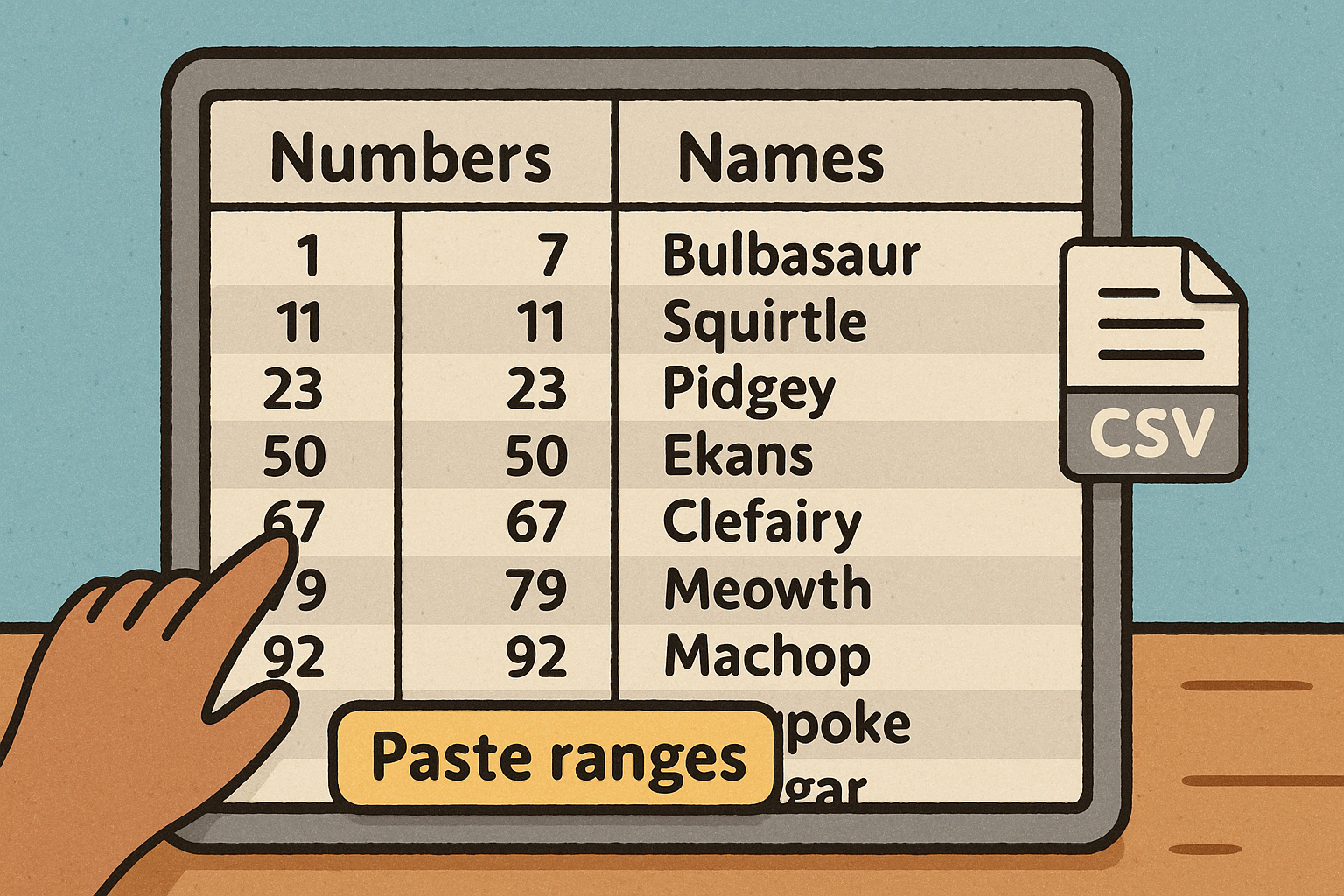 Step 2: Paste ranges or upload a CSV